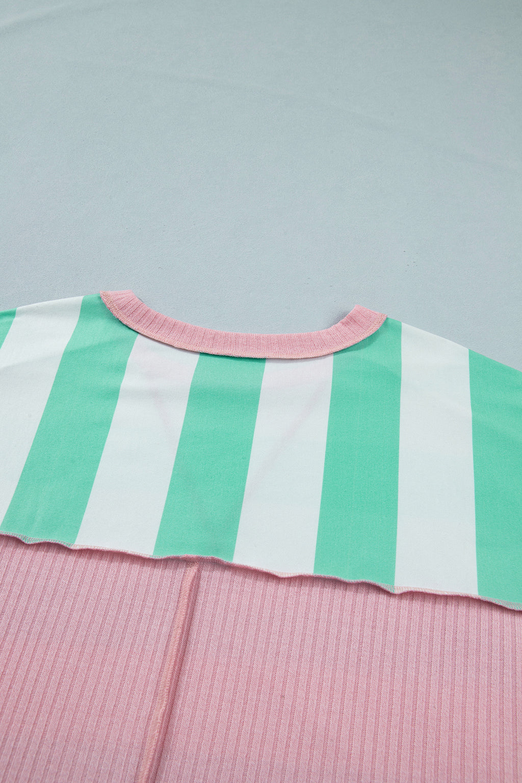 Striped Exposed Seam Ribbed Patchwork Oversized Tee