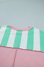 Striped Exposed Seam Ribbed Patchwork Oversized Tee