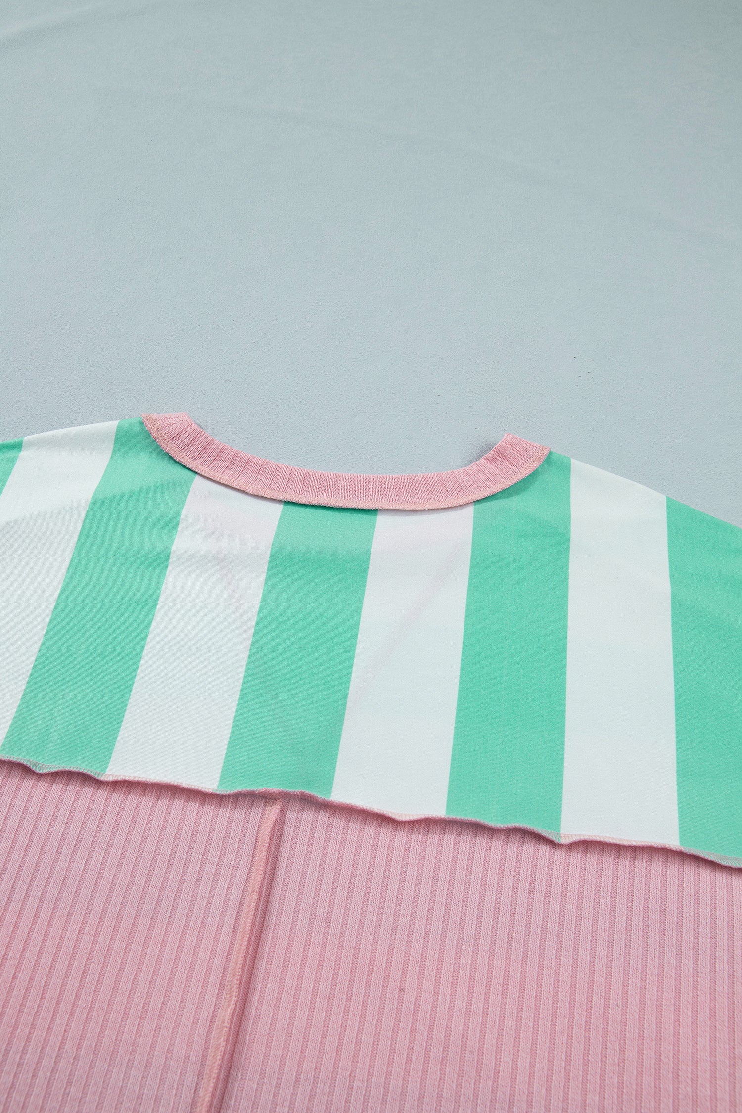 Striped Exposed Seam Ribbed Patchwork Oversized Tee