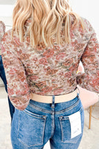 Pink Plus Size Floral Mock Neck Long Sleeve Slim Top