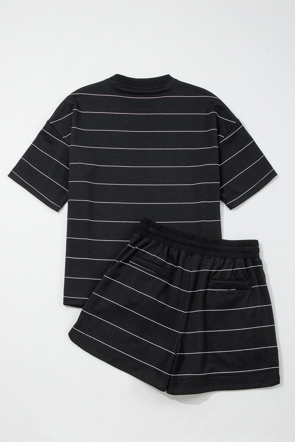 Striped Half Sleeve Tee Drawstring Shorts 2pcs Set
