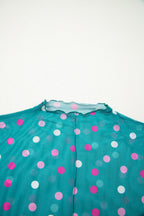 Polka Dot Patterned Bodycon Mock Neck Mesh Long Sleeve Top