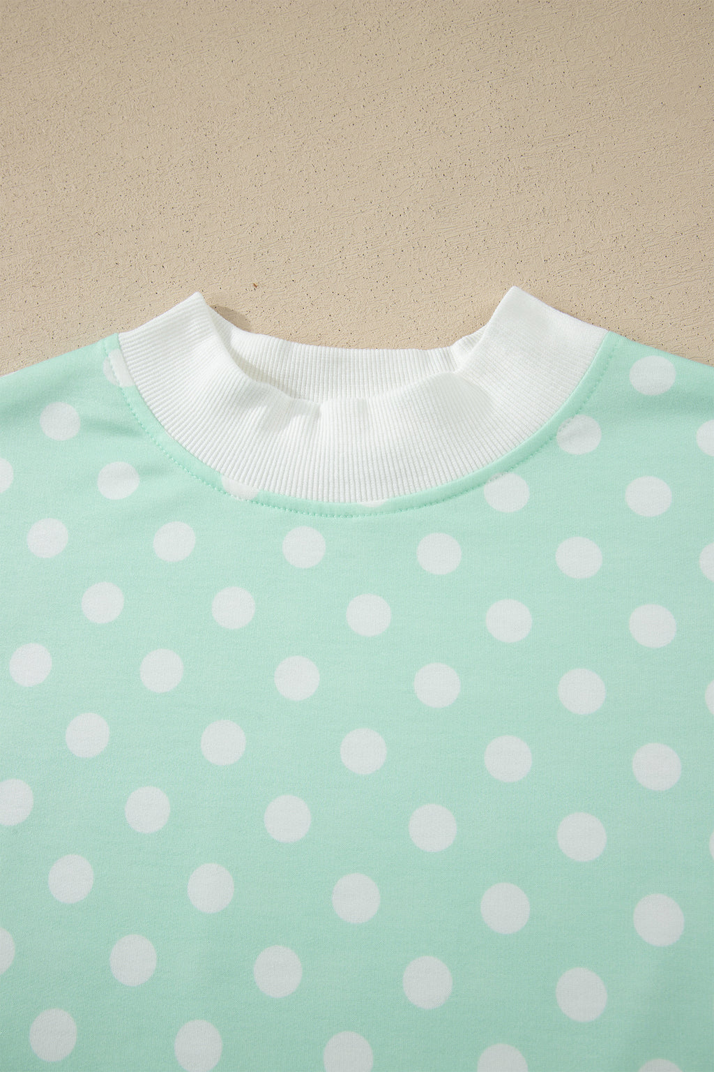 Polka Dot Print Color Block Trim Mock Neck Short Set