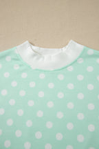 Polka Dot Print Color Block Trim Mock Neck Short Set