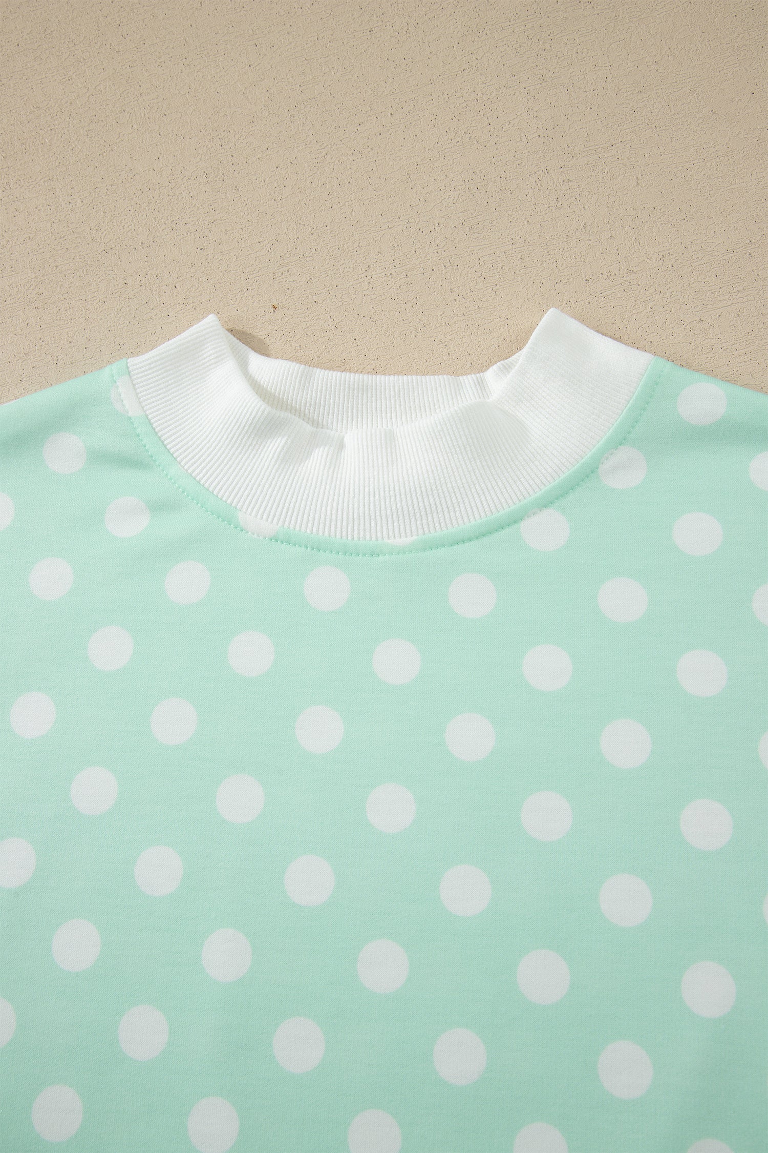 Polka Dot Print Color Block Trim Mock Neck Short Set