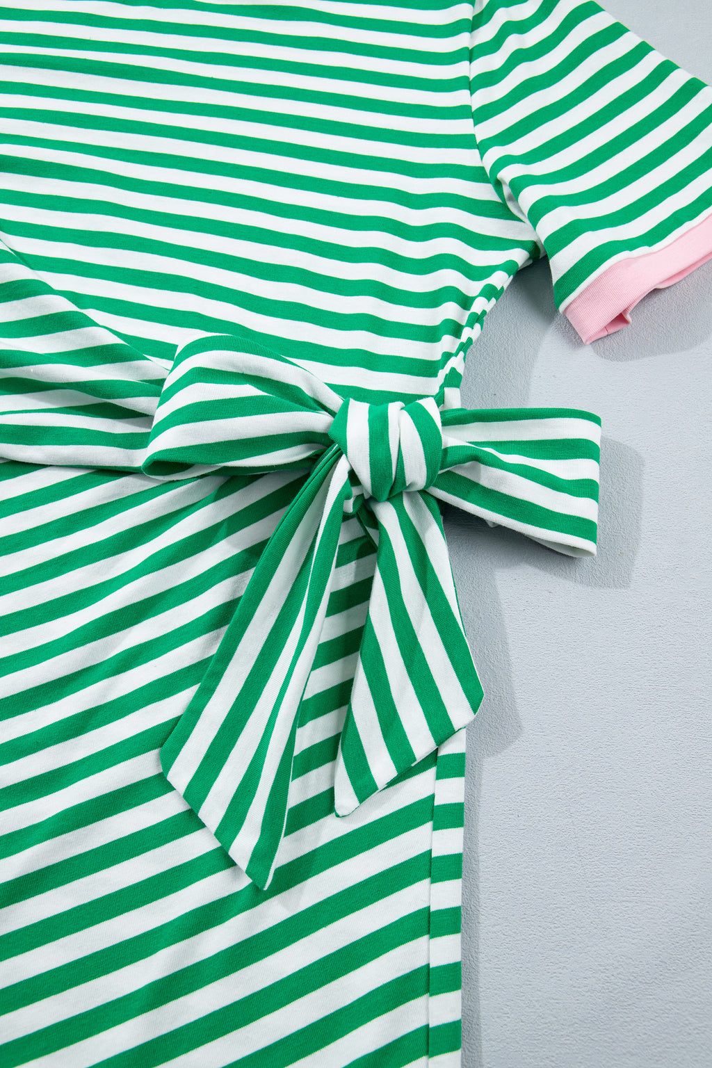 Striped Nautical Tie Contrast Trim Round Neck T Shirt Mini Dress