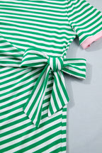 Striped Nautical Tie Contrast Trim Round Neck T Shirt Mini Dress