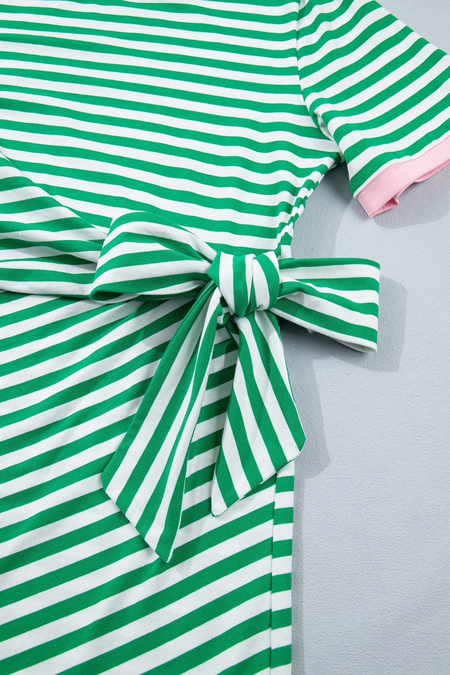 Striped Nautical Tie Contrast Trim Round Neck T Shirt Mini Dress