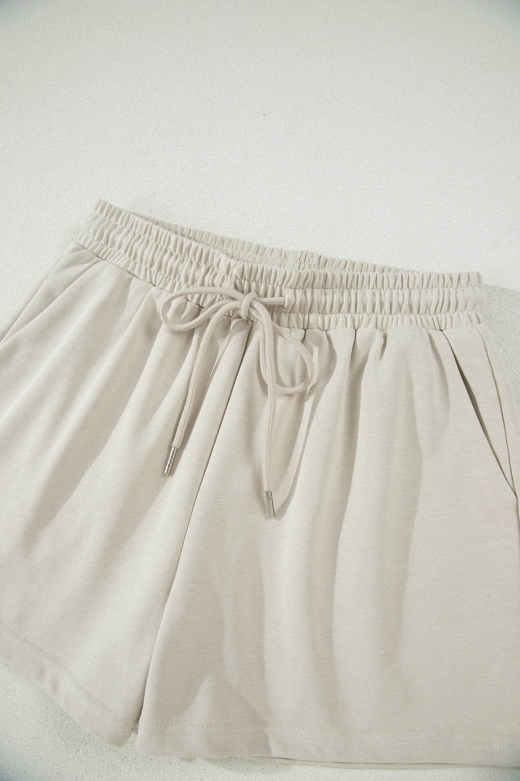 Solid Colour Puffy Loose Top Drawstring Shorts 2pcs Outfit
