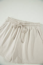 Solid Colour Puffy Loose Top Drawstring Shorts 2pcs Outfit