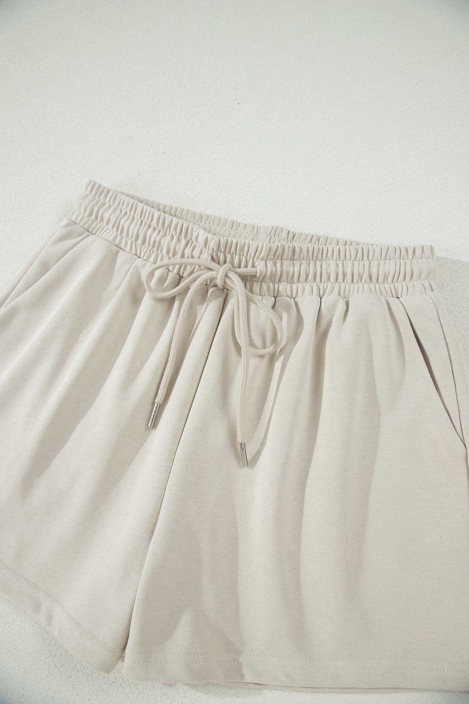 Solid Colour Puffy Loose Top Drawstring Shorts 2pcs Outfit