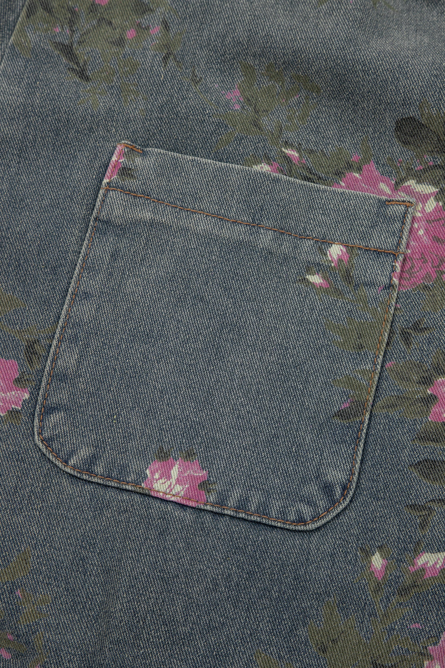 Floral Print Pleated High Waist Wide Leg Denim Jumpsuit