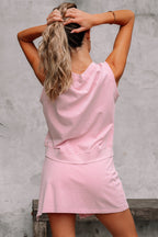 2 Pieces Mineral Wash Cotton Tank Top Lined Split Skirt Set