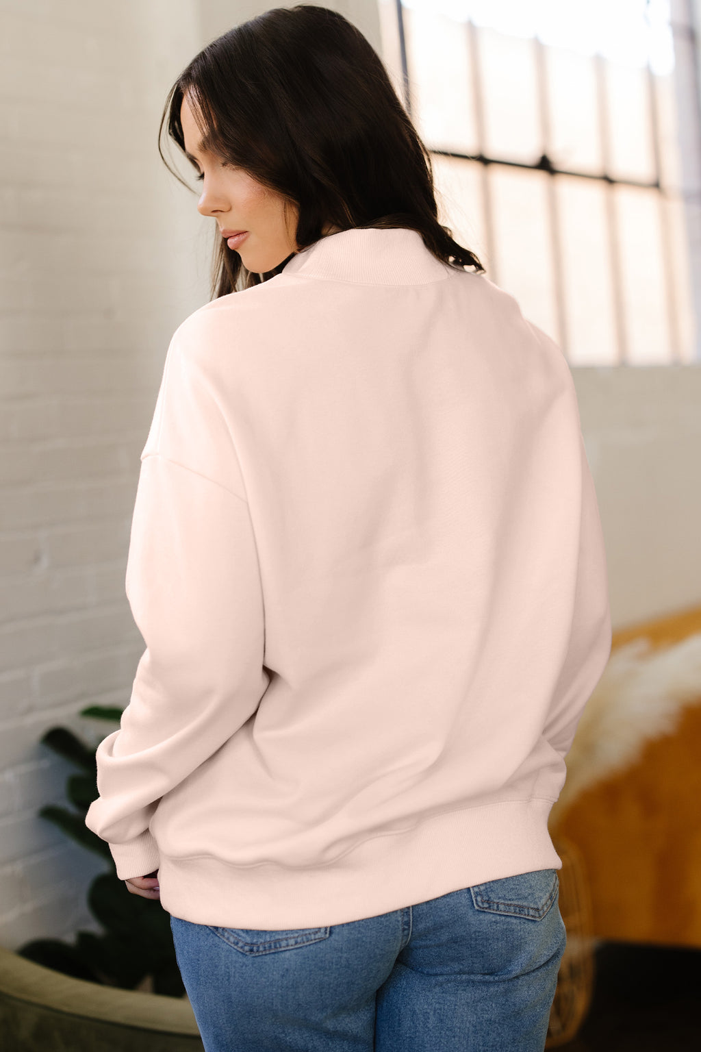 Oversize Blessed Embroidered Mock Neck Sweatshirt