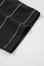 Striped Half Sleeve Tee Drawstring Shorts 2pcs Set