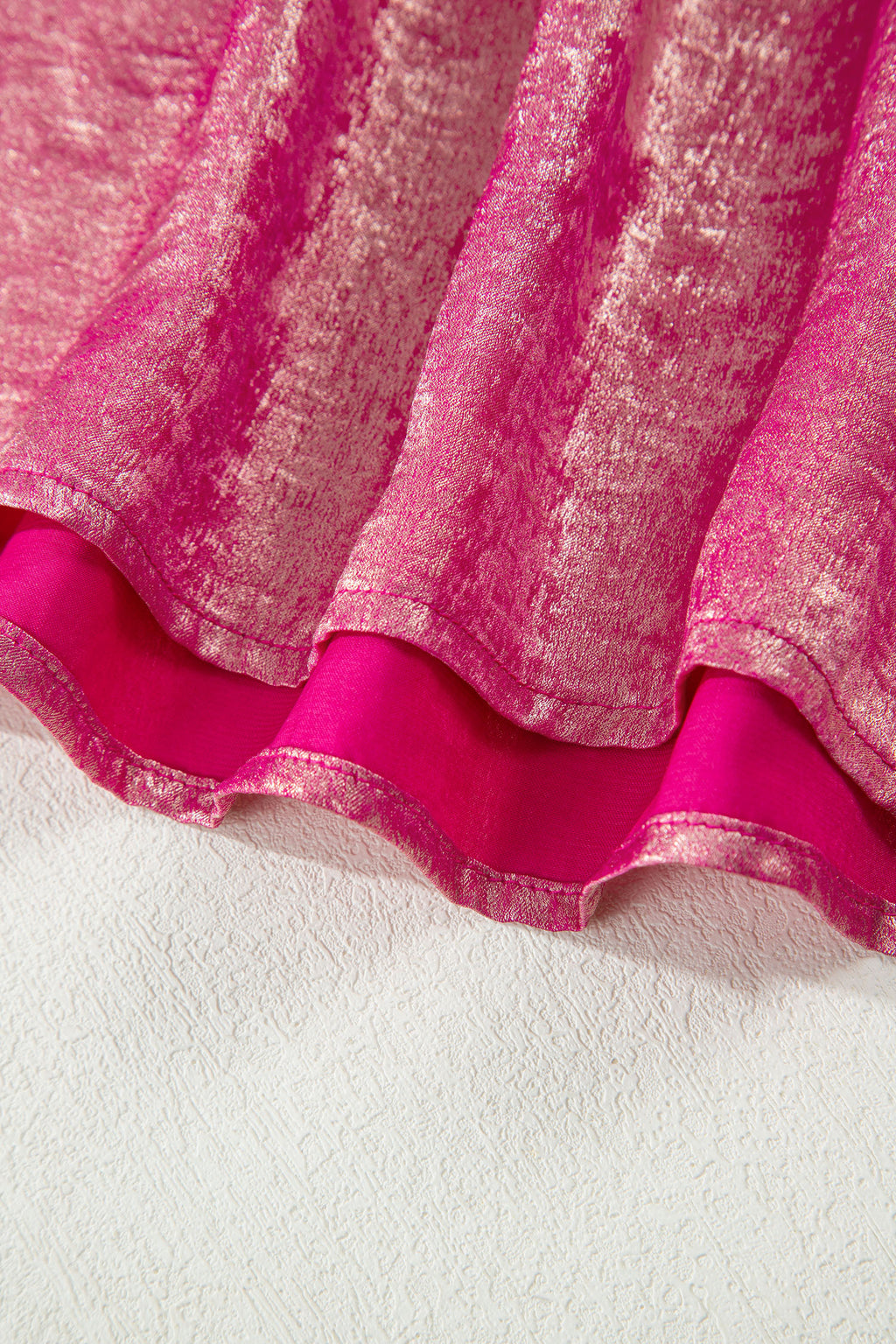 Bright Pink Metallic Round Neck Cap Sleeve Tee