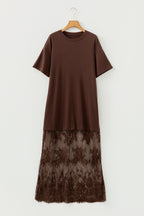Floral Patchwork Short Sleeve T Shirt Loose Maxi Dress