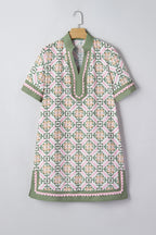 Multicolour Boho Geometric Flower Print Short Sleeve Loose Mini Dress