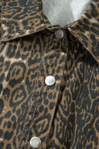 Grey Leopard Print Short Sleeve Pleated Denim Mini Dress