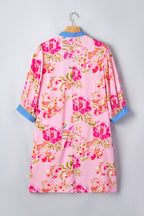 Multicolour Floral Striped Patchwork Trim Half Sleeve Mini Dress