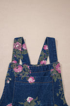 Floral Print Pleated High Waist Wide Leg Denim Jumpsuit