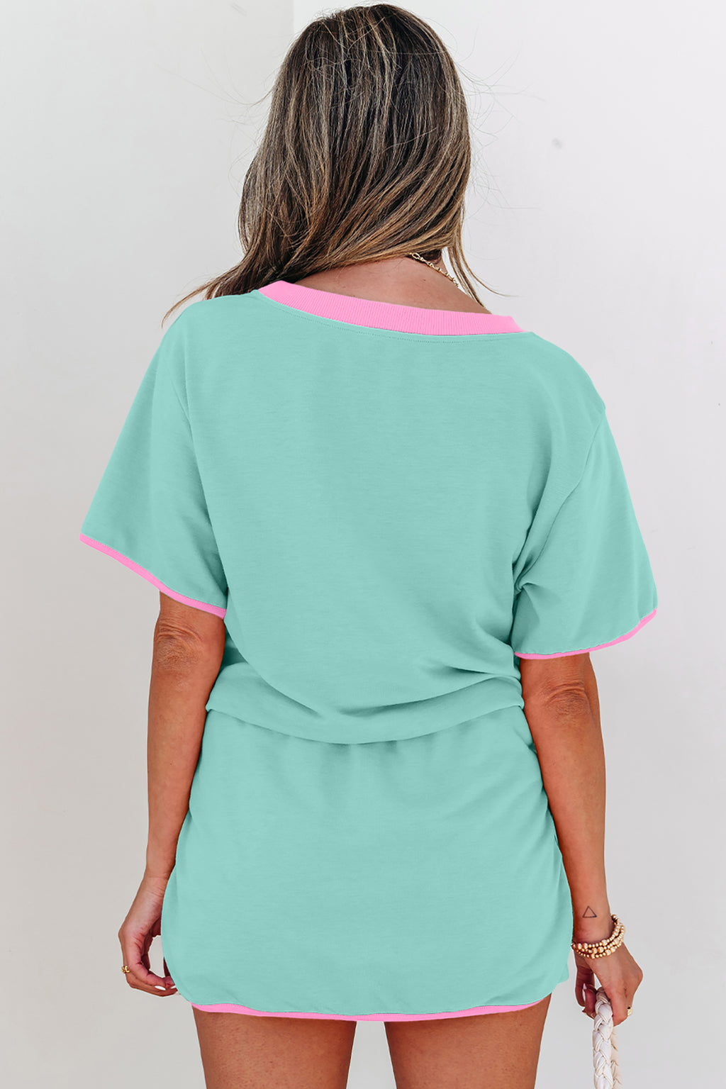 Color Block Edge Drop Shoulder T Shirt and Skort 2Pcs Set