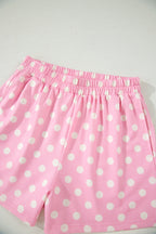 Polka Dot Print Color Block Trim Mock Neck Short Set