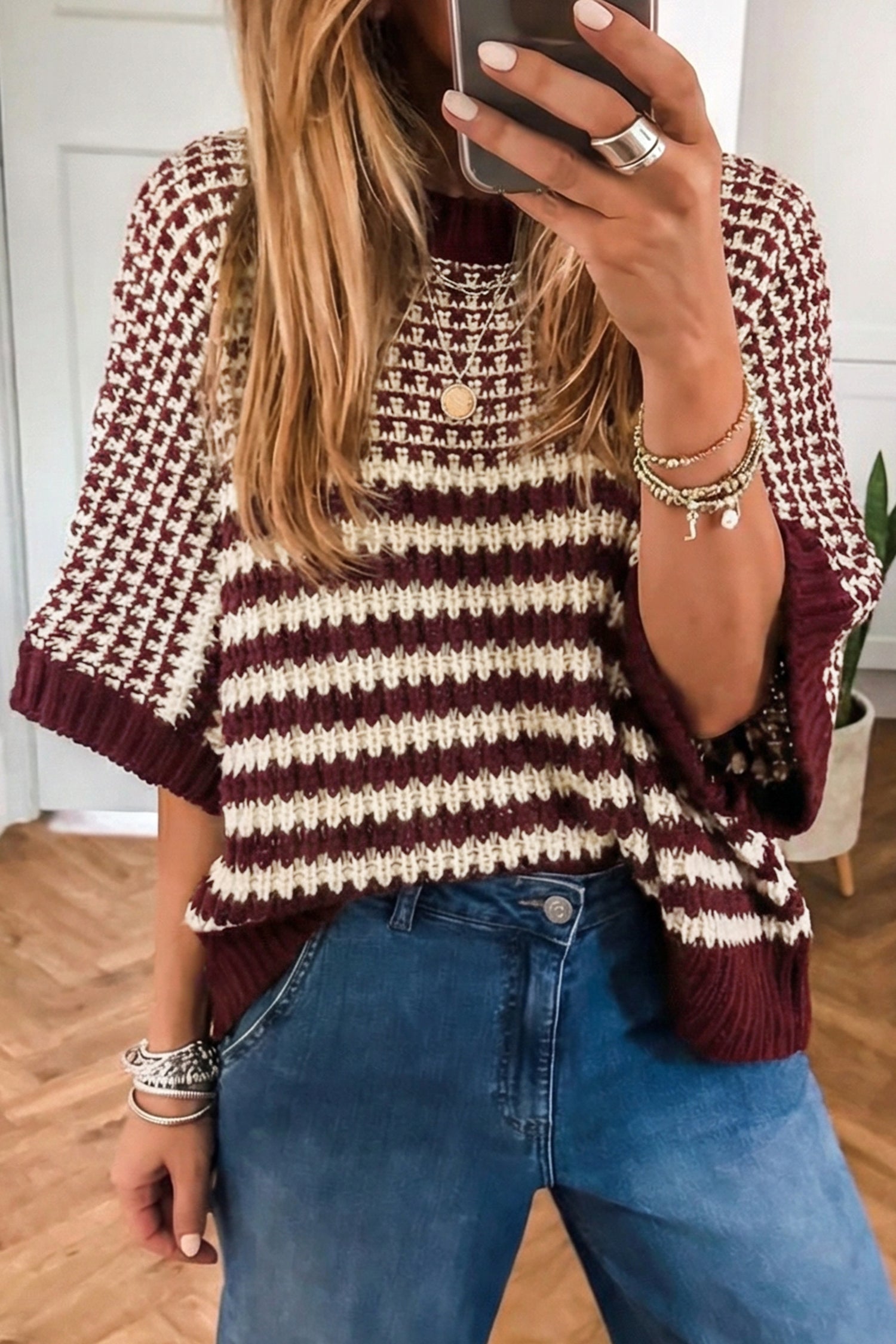 3/4 Draped Sleeve Slouchy Sweater