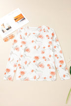 Red Plus Size Floral Print Sheer Mesh Long Sleeve Top