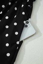 Polka Dot Print Contrast Trim V Neck Zip Up Sleeveless Dress