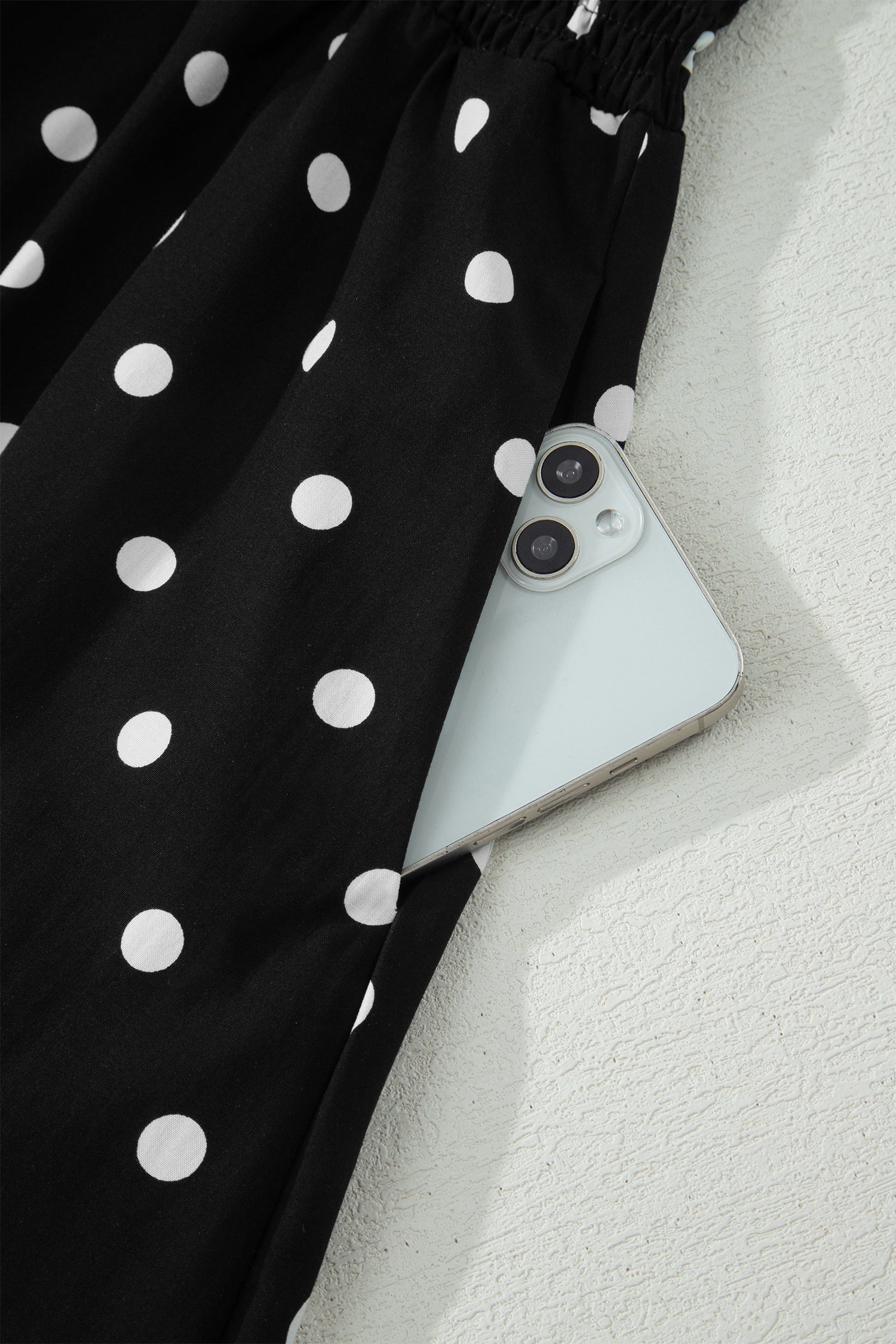 Polka Dot Print Contrast Trim V Neck Zip Up Sleeveless Dress
