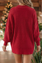Chestnut Solid Color Mock Neck Oversized Tunic Sweater
