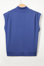Solid Color High Neck Cap Sleeve Loose Top