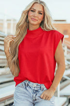 Solid Color High Neck Cap Sleeve Loose Top