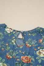 Ashleigh Blue Ruffled Short Sleeve Floral Denim Top