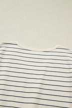 Beige Stripe Drawstring Tunic Tank Mini Dress with Pockets