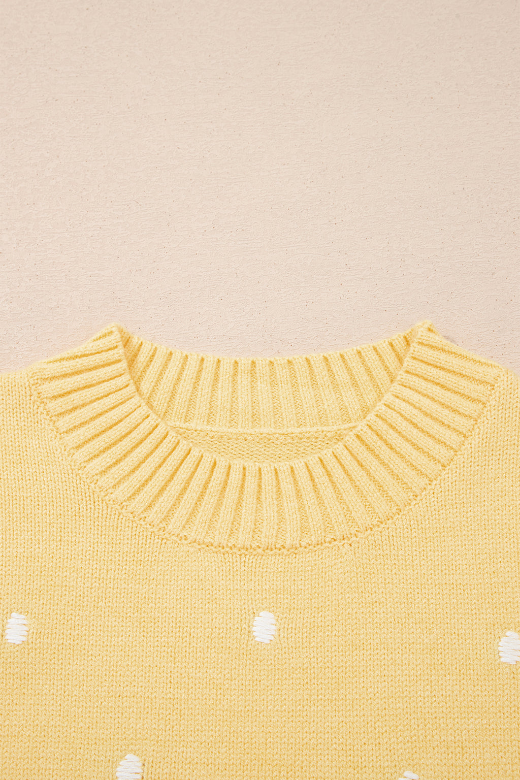 Yellow Cream Elegant Polka Dot Bubble Short Sleeve Sweater