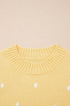 Yellow Cream Elegant Polka Dot Bubble Short Sleeve Sweater
