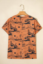Desert Sand Print Short Sleeve Knit Top