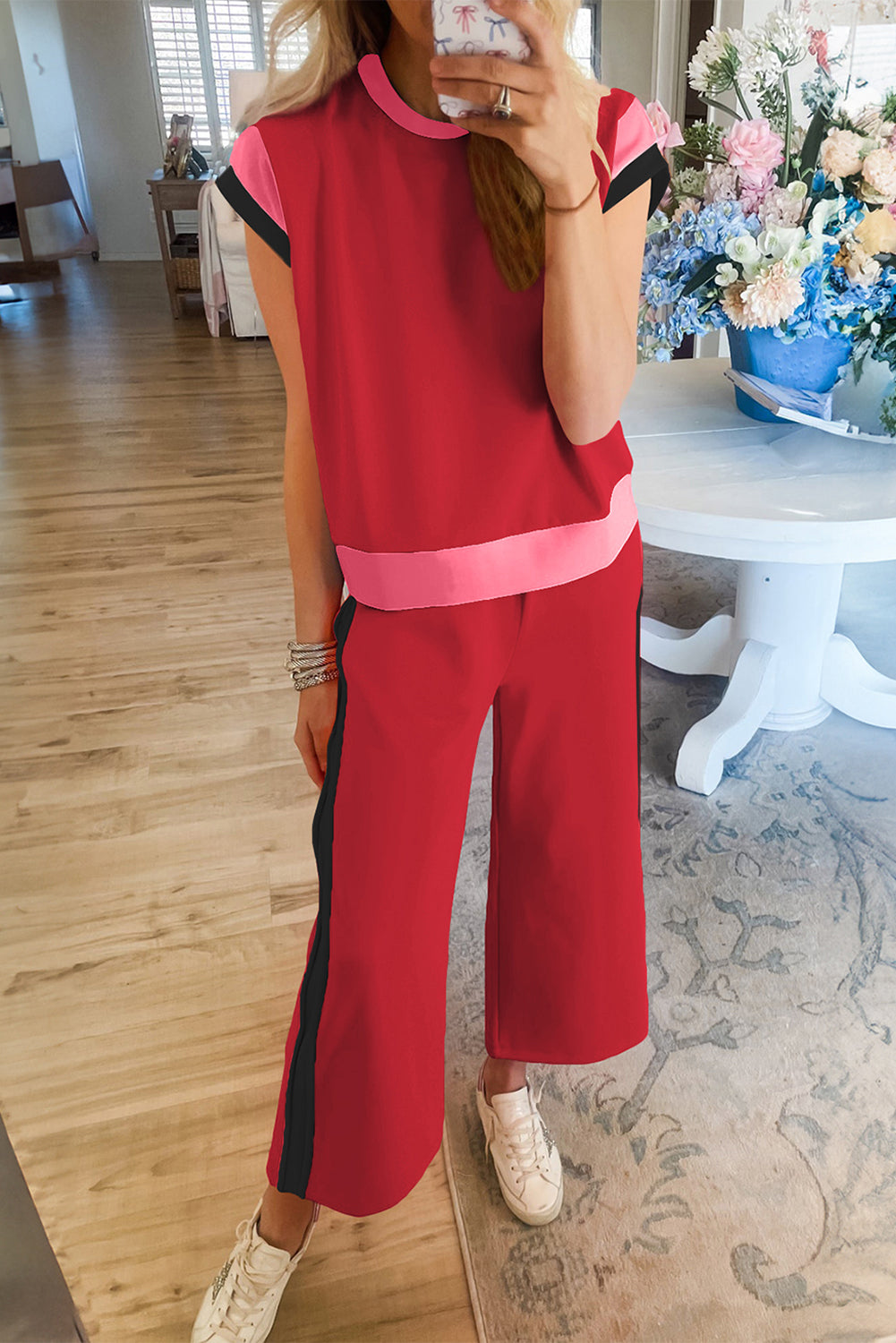 Colour Block Detail Casual Two-piece Set