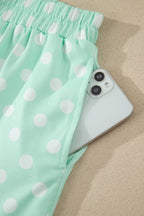 Polka Dot Print Color Block Trim Mock Neck Short Set