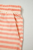 Pink Stripe Drop Shoulder T Shirt and Shorts Plus Size Summer Set