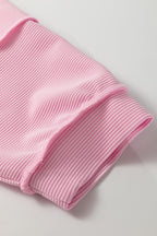 Pink Drop Shoulder Long Sleeve Plus Size Ribbed Top