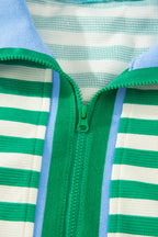 Textured Stripe Print Contrast Trim Zip Collar Sleeveless 2pcs Skort Set