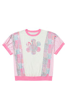 Beige Plus Size Floral Patchwork Short Sleeve Patch Embroidery Cotton T Shirt