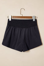 Black Solid Color Ribbed Patchwork High Waist Athletic Shorts