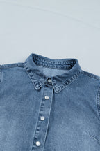 Beau Blue Frilled Short Sleeve Snap Button Denim Shirt