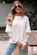 Lace Long Sleeve Insert Drop Shoulder Tee
