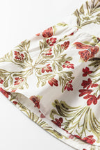 Floral Print Frilled Color Block Trim V Neck Long Sleeve Peplum Top