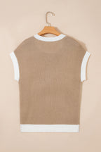 Horse Shoe Pattern Contrast Trim Short Sleeve Sweater